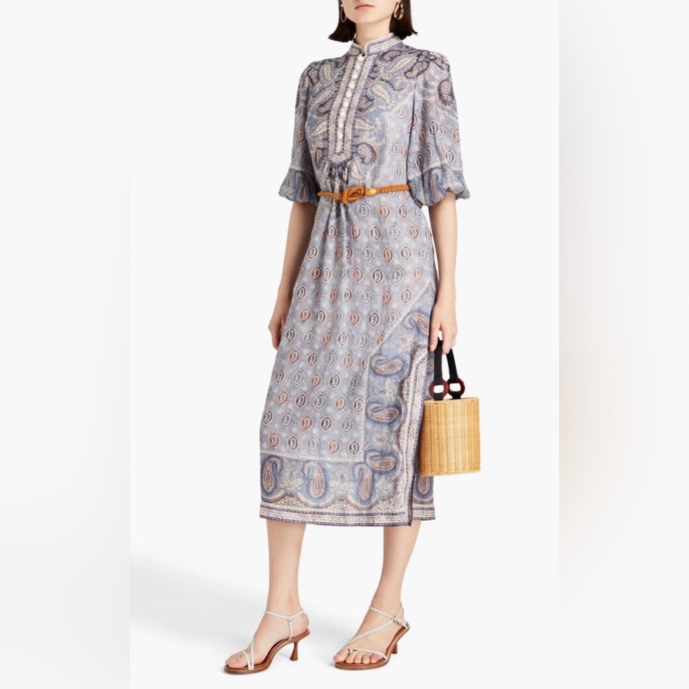 ZIMMERMANN Belted paisley-print linen midi dress ⚪️ - Picture 3 of 11